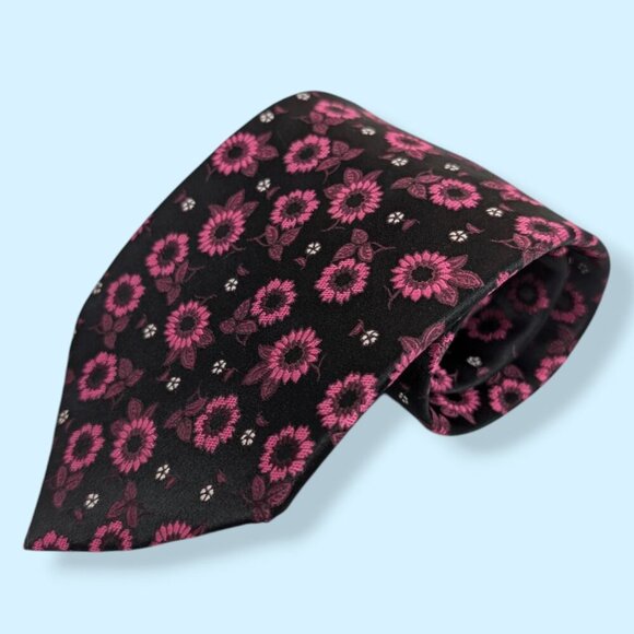 M&S 100% Silk Pink Floral Tie - Picture 1 of 5